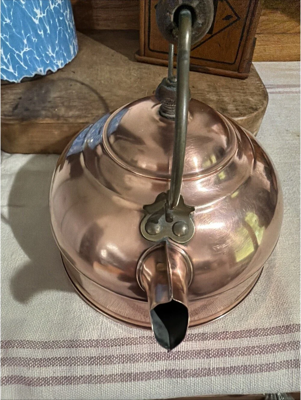 Vtg Revere Ware Copper Tea Pot Kettle Wood Handle Cottage Granny Cabin Decor